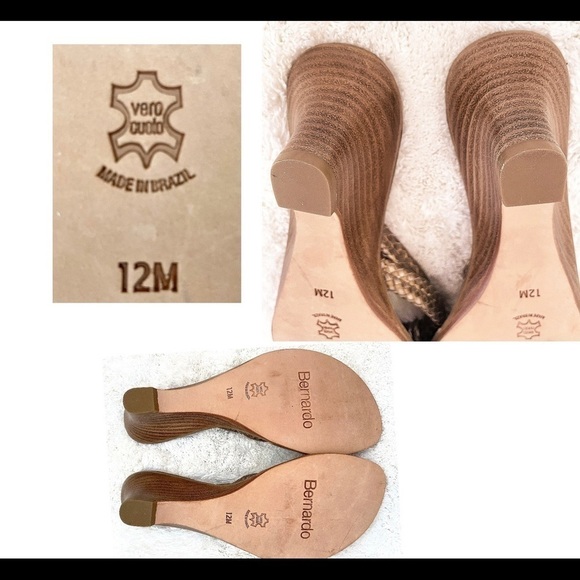 NEW Bernardo Sandals 12 Medium Leather Double Braid BRONZE & PEWTER Chic Luxury - Picture 9 of 15